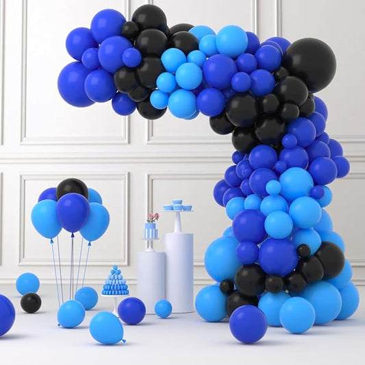 Blue and Black Balloon Garland Arch Kit, 122PCS Black Light Blue Royal Blue Balloons for Boys Video Gaming Birthday Retirement Teens Gamer Fan Level Up Super Graduation Decorations