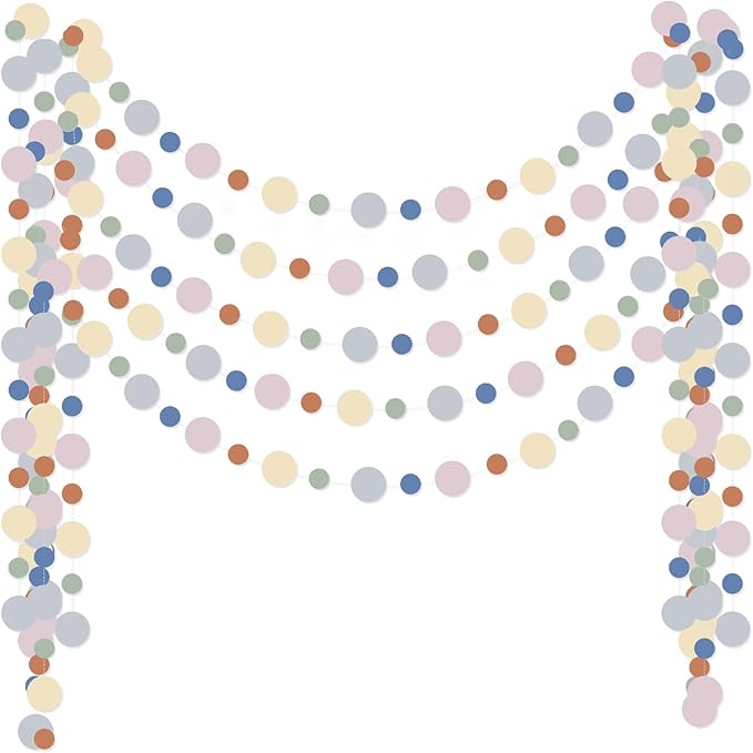 Outus 5 Pieces Colorful Circle Garland Banner Hanging Paper Dot Decorations for Classroom, Birthday Party, Baby Shower, Wedding Backdrop & Photo Booth Graduation Decor (Boho Color)
