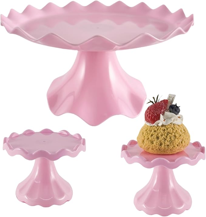 3 Pcs Cake Stand Set, Laced Cake Stand, Mini Cupdake Holder for Party,Wedding,Birthday,Celebration,Baby Shower,Anniversary (Pink)