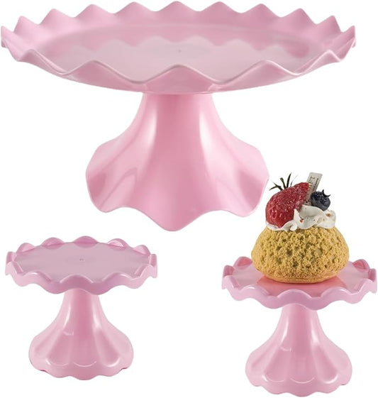 3 Pcs Cake Stand Set, Laced Cake Stand, Mini Cupdake Holder for Party,Wedding,Birthday,Celebration,Baby Shower,Anniversary (Pink)