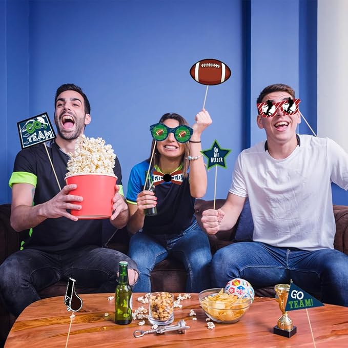 25 Pcs Football Photo Booth Props,Game Day Football Touchdown Party Supplies,Sport Theme Tailgate Cutouts,Bowl Party Decorations,Sport Birthday Party Decor,Rugby Cutouts