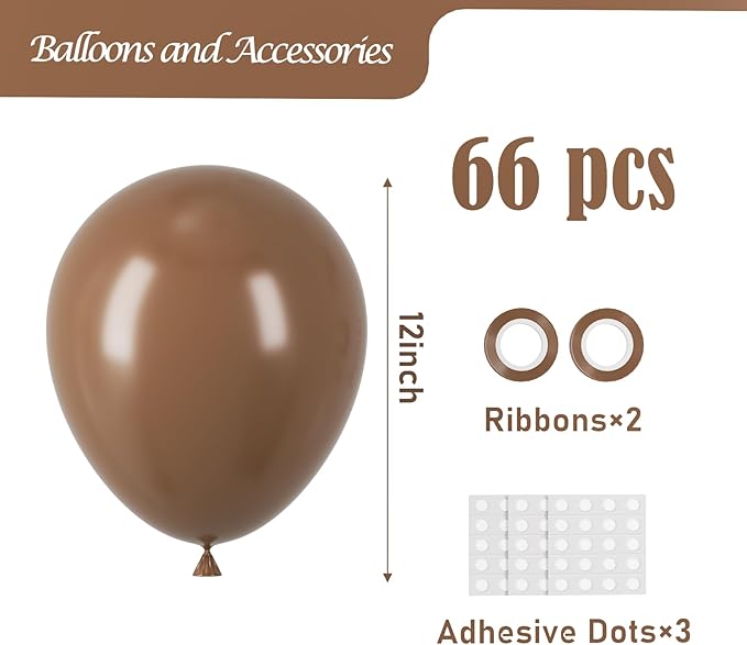 Voircoloria Brown Balloons, 66pack 12inch Brown Latex Party Balloons for Graduation, Teddy Bear Themed Party, Wedding, Birthday, Bridal Shower, Baby Shower, Gender Reveal Party Decorations