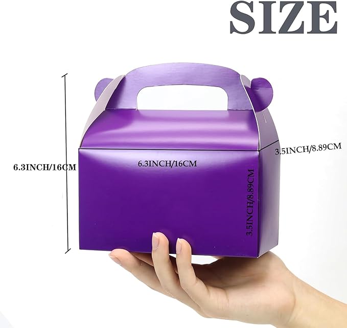 30-Pack Dark Purple Party Favor Treat Boxes, Goodie Boxes, Gable Paper Gift Boxes with Handles. Perfect for Purple Birthday Party Baby Shower Decoration Supplies