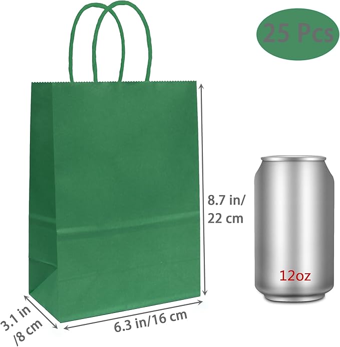 ADIDO EVA 25 PCS Sage Green Gift Bags Small Paper Bags with Handles for Party Favor (8.2 x 6 x 3.1 in, Sage Green)