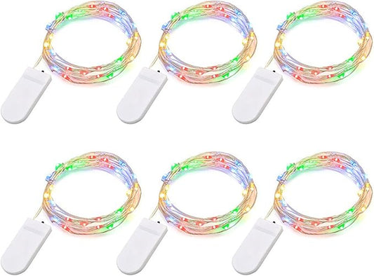 BXROIU Fairy Lights CR2032 Battery Operated,6.6Ft/2Meter 20 LEDs Micro Silver Wire String Lights for Bedroom Christmas Party Wedding Decoration (Multi-Colour, 6 Pack)