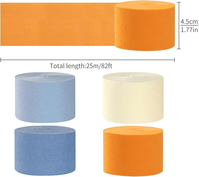 Light-Dusty Blue Beige-Orange Party-Decorations Streamers - 8 Rolls Graduation 2026 Boho Fall Birthday Baby Bridal Shower Crepe Tissue Paper Streamer,Bachelorette Engagement Garland Decor Panduola