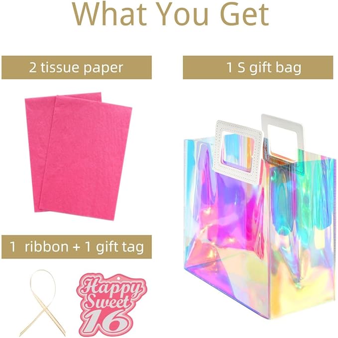 8.3'' Small Sweet 16 Birthday Gift Bag with Tissue Paper and Gift Tag for Girls 16th Birthday