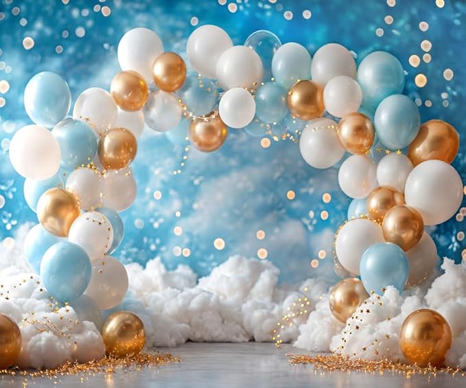 Kate Birthday Backdrops Children Kids Cake Smash Photography Backdrops Balloons Blue Sky Cloud 1st Party Decorations, 10x8ft