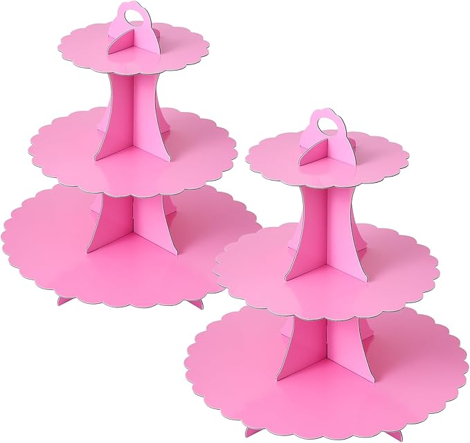 Soleebee 3-Tier Cupcake Stand, Cardboard Cupcake Tower, Dessert Cup Cake Stand Tower for Birthday Wedding Party Decoration, Cupcake Tier Stand 2 Set (Hot Pink)