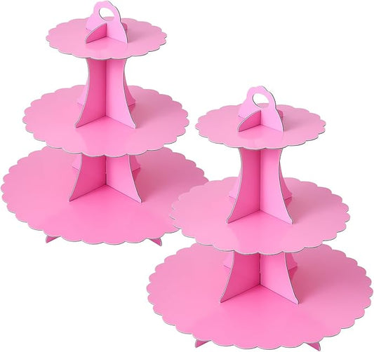 Soleebee 3-Tier Cupcake Stand, Cardboard Cupcake Tower, Dessert Cup Cake Stand Tower for Birthday Wedding Party Decoration, Cupcake Tier Stand 2 Set (Hot Pink)