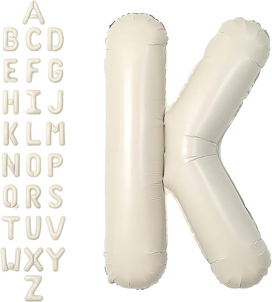 SUWEN 40 Inch Cream Large K Letter Balloons Big Foil Helium Letter Balloons A-Z Jumbo Mylar Happy Birthday Party Decorations for Girl Anniversary Party Supplies