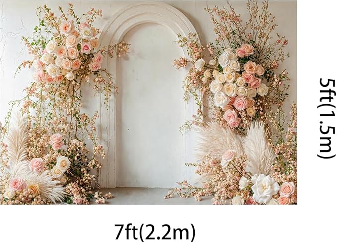 Kate 7x5ft Spring Pink Flowers Backdrops for Photography White Wall Background Children Birthday Party Decoration Backdrop