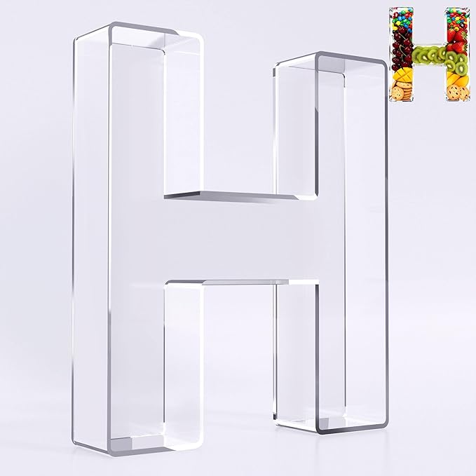 Ledido 10’’ Acrylic Letter Charcuterie Board Box, Reusable Fillable Serving Tray for Candy Cake Fruit Snack, Easy-Clean Acrylic Charcuterie Tray for Birthday Anniversary Party Decorations, Letter H