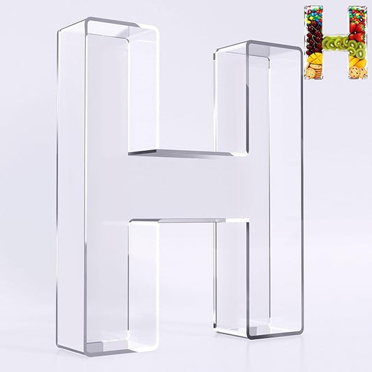 Ledido 10’’ Acrylic Letter Charcuterie Board Box, Reusable Fillable Serving Tray for Candy Cake Fruit Snack, Easy-Clean Acrylic Charcuterie Tray for Birthday Anniversary Party Decorations, Letter H