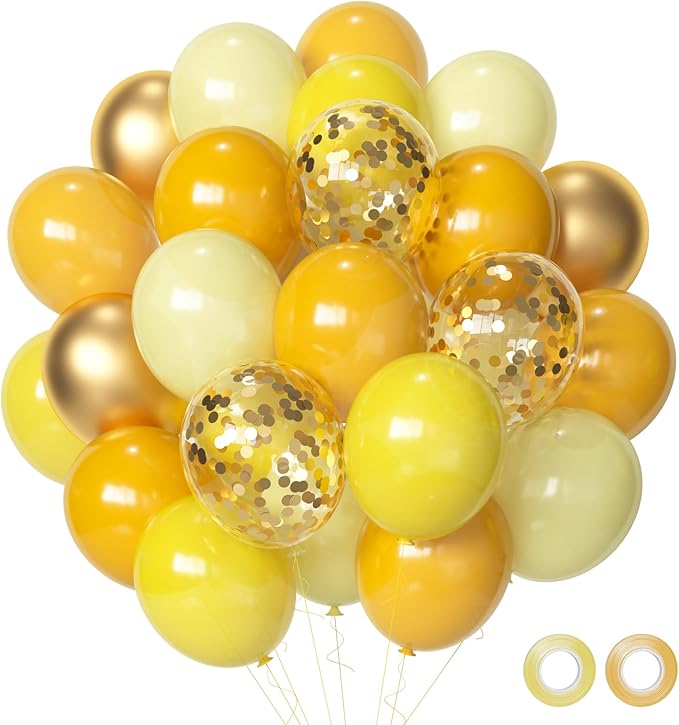Yellow Gold Confetti Party Balloons, 50pcs12 inch Mustard Light Yellow Gold Latex Balloons for Birthday Wedding Bride Sunflower Theme Party Decoration