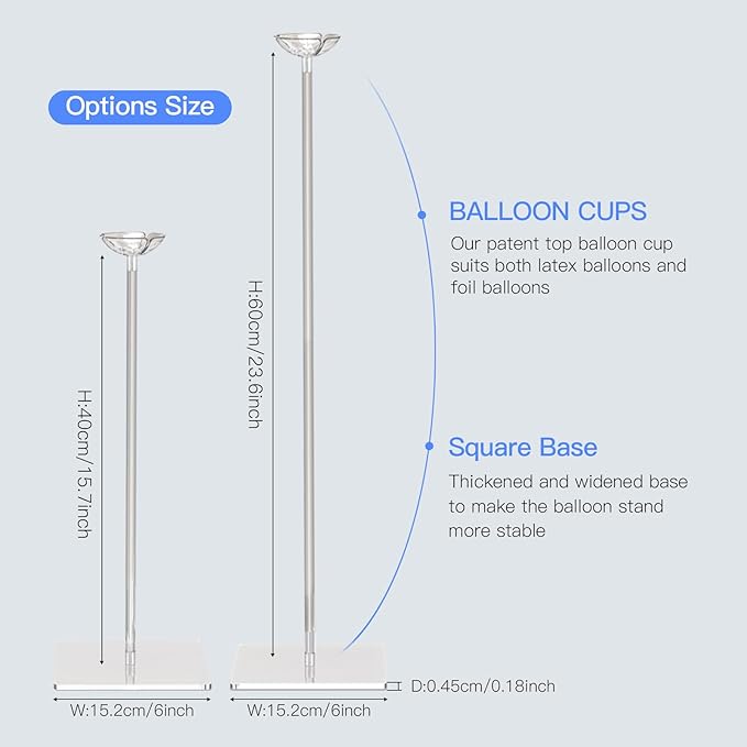 TEKXYZ 23.6 Inch Height Clear Acrylic Balloon Stand for Table Centerpiece Decoration, Set of 4