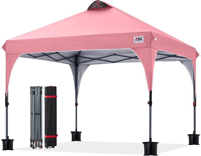 ABCCANOPY Outdoor Pop up Canopy Tent, 10x10 Instant Portable Canopy for Camping, Beach, Backyard,Pink