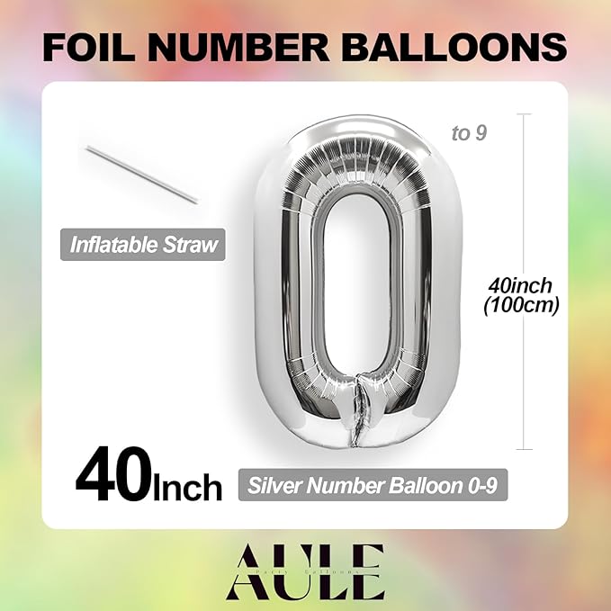 AULE 40 Inch Large 17 Number Balloons Silver, Big Foil Number Balloons, Giant Helium Happy 17th Birthday Party Decorations for Boy and Girl, Huge Mylar Anniversary Party Supplies