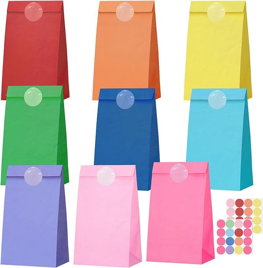 woric 36PCS Colorful Party Favor Bags with Stickers, 9 Colors Small Gift Bags Self Stand Rainbow Goodie Bag for Kids, Baby Shower, Wedding Birthday Party Favor Supplies
