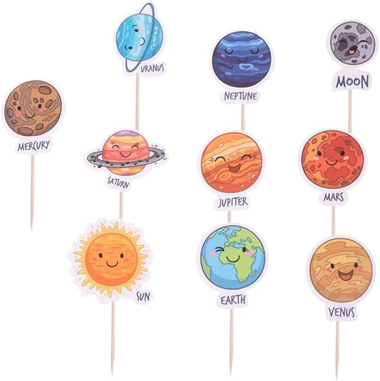 iMagitek 30 Pcs Solar System Outer Space Universe Cupcake Toppers Picks for Kids Solar System Birthday Party, Space Themed Party