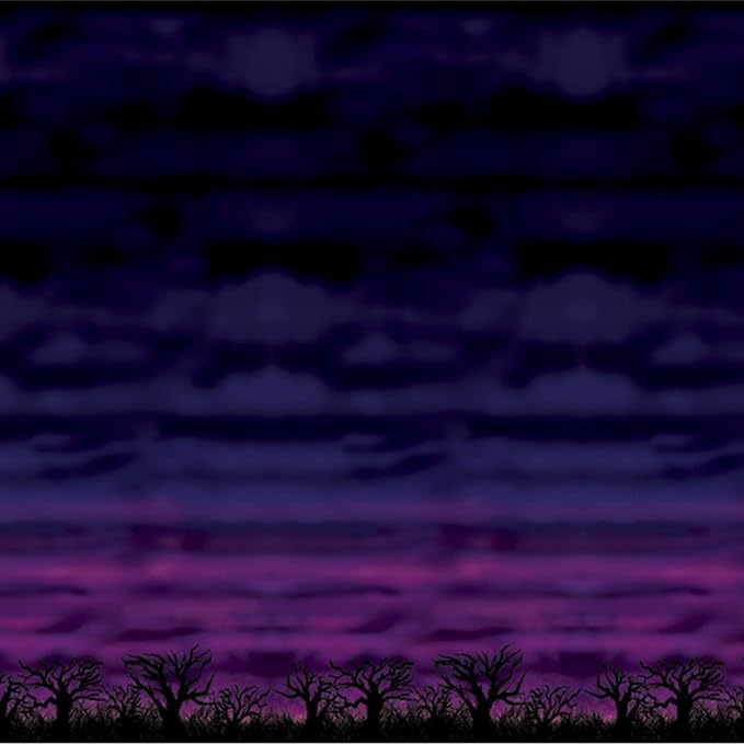 Beistle Spooky Sky Backdrops – 2 Printed Twilight Night Sky Thin Plastic Wall Coverings for Halloween Haunted House Party Décor Indoor Scene Background Photo Display, 4 Ft x 30 Ft Each