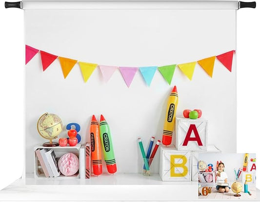 Kate 10x8ft/3x2.5m Back to School Backdrop Corlorful Pennant Flags Crayons Digital Printed Cloth Graduation Background Photo Studio Props