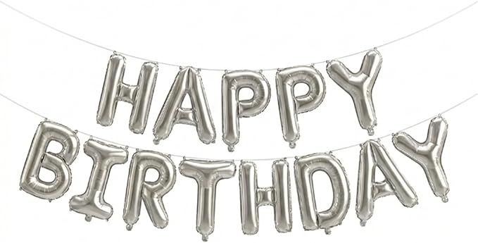 Silver Happy Birthday Banner Foil Letter Balloon, 14 Inch 3D Reusable Inflatable Mylar Balloon Foil Sign, Birthday Decorations for Women Men Boys Girls Kids (Birthday Banner 3)