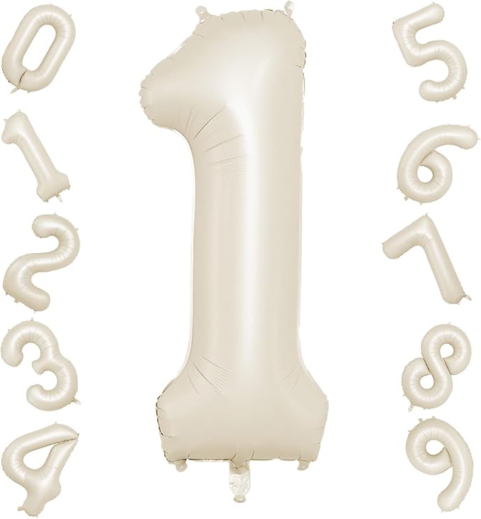 40 Inch Cream Number 1 Balloon, Beige Large 1st Birthday Balloons, Digital 1 Cream White Giant 1 Foil Balloon Helium for 1st Birthday Decorations First Year Boys Girls Baby Shower Party Supplies