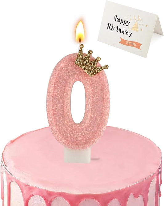 Birthday Candles for Cake, Pink Number Candles, Cake Candles with Greeting Card for Birthday Party Wedding Anniversary Celebrations (0 Candle)