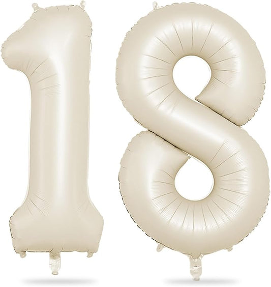Biapian 40 Inch Cream Number 18 Balloon, 18th Birthday Balloons, Big Digital 18 or 81 Beige White Giant 18 Foil Balloon Helium for 81st 18th Birthday Decorations Anniversary Baby Shower Party Supplies