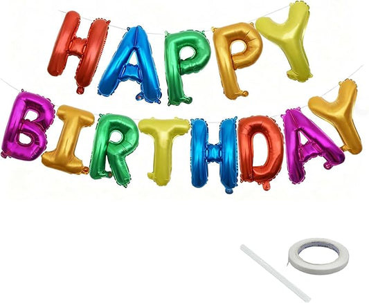 Rainbow Happy Birthday Letters Balloon Banner Kit,Usable Mylar Decorations for All Genders - Men/Women Party Supplies, Vibrant Happy Birthday Sign