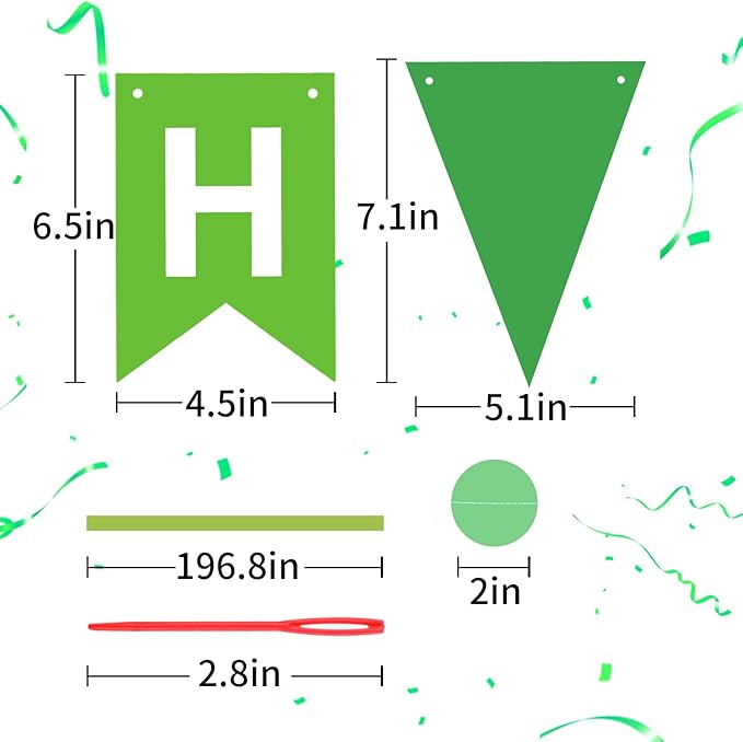 Green Happy Birthday Banner, Happy Birthday Decorations Hanging Birthday Sign Circle Dot Triangle Bunting for Women Men Girl Boy Party Supplies