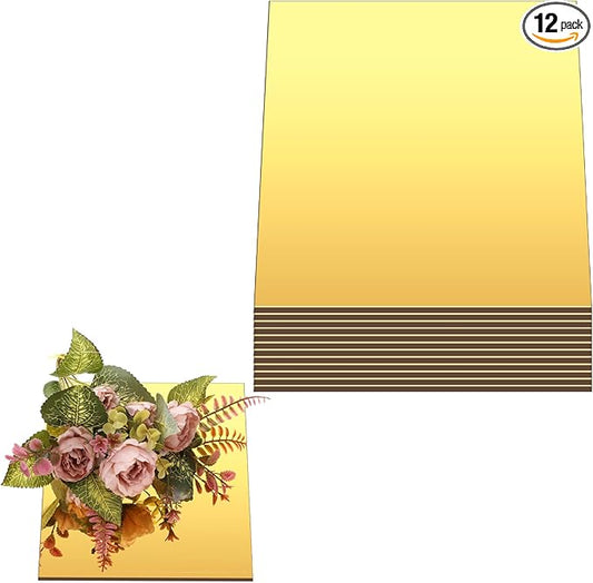 Thyle 12 Pcs Acrylic Square Mirrors for Tables, Centerpieces, Wall, Wedding, Baby Shower Party, Gold, 8 Inch, 1 mm Thickness