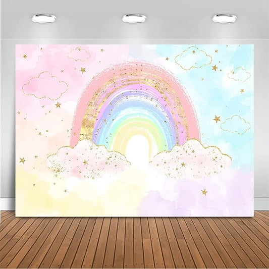 Mocsicka Rainbow Backdrop Colorful Rainbow Happy Birthday Party Decorations for Girl's Pastel Watercolor Birthday Cake Table Decor Party Supplies Photography Background (7x5ft (82x60 inch))