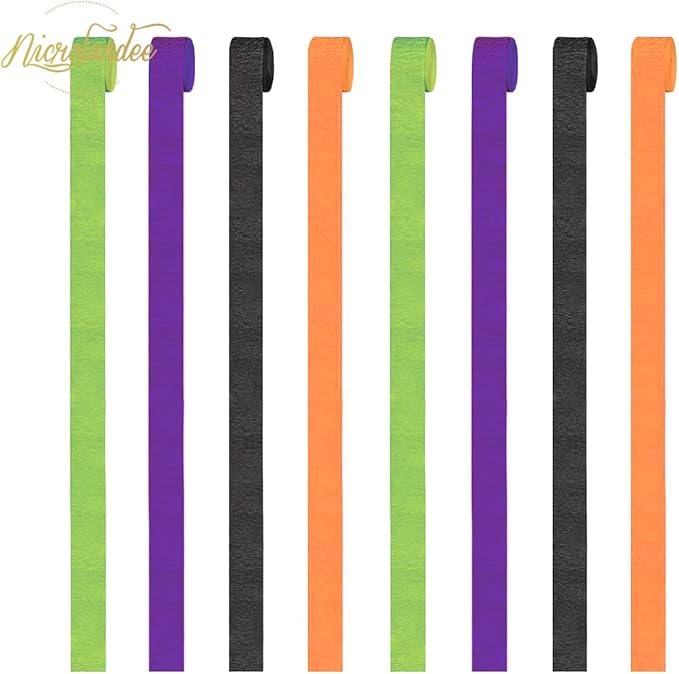 NICROLANDEE Halloween Crepe Paper Streamers - Black & Orange, 82ft Long, 8 Rolls for Halloween Theme Horror Party, Birthday & Home Party Backdrop Decorations