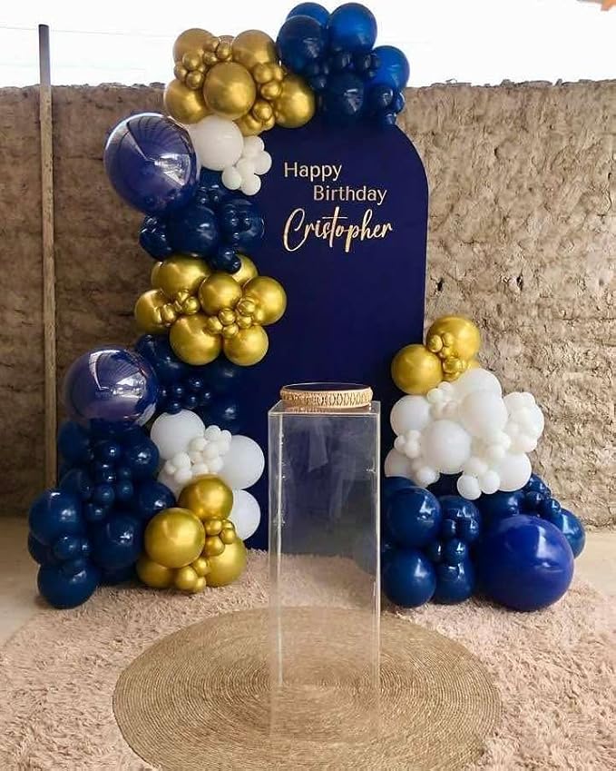 Navy Blue and Gold Balloon Garland Arch Kit 153pcs with Star, 22 18 12 10 5in Different Size Navy Blue Gold White Confetti Latex Balloons for Graduation Baby Shower Birthday Party Decorations