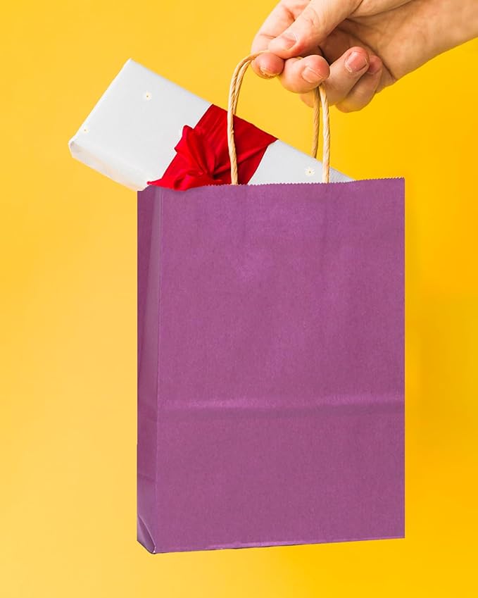 qiqee 24 Pcs Purple Mini Paper Gift Bags 6"x4.5"x2.5" with Handles Small Brown Kraft Party Favor Bags Treat Bags Multiple Uses (Mini size)