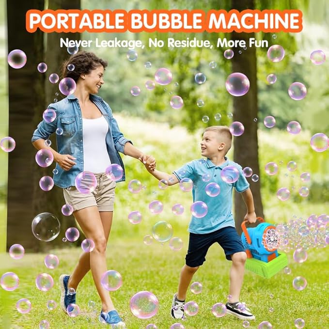 Automatic Bubble Machine with Bubble Solution 4 AA Batteries USB Cable Outdoor Party Wedding Christmas Halloween Birthday Gift 3 4 5 6 7 8 Age Bubble Machine Toys