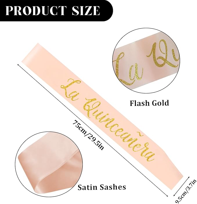 La Quinceañera Satin Sash, 15th Birthday Sash, 15 Years Old Gifts Party Supplies,,Happy15th Birthday Party Decoration (Pink)