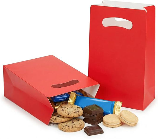 UnicoPak 16 Pack Red Party Favor Bags - 6×3×9” Premium Matte Red Gift Bags for Birthday, Valentine's Day, Christmas - Sturdy Red Goodie Bags with Handles, Customizable for Treats & Cookies