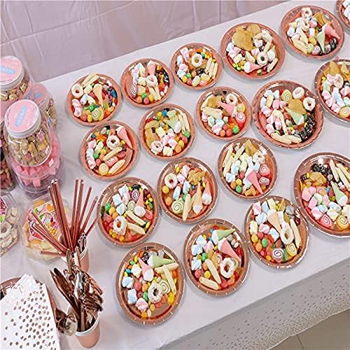 200 Pieces Solid Rose Gold Party Supplies - Rose Gold Paper Plates & Napkins Cups Silverware Serves 25 Sets for Wedding Bridal Shower Engagement Birthday Parties (Rose gold)