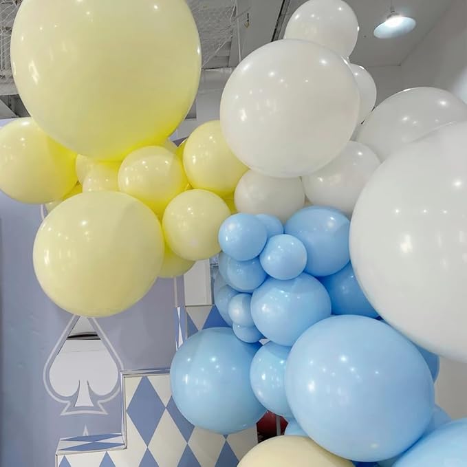 MEBAY Blue Yellow White Balloon Garland Arch Kit, 155Pcs Latex Balloons Different Size 18 12 10 5 inch for Birthday Baby Shower Wedding Anniversary Party