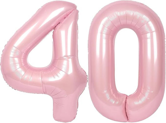 SUWEN 40 Inch Large Pink 40 Balloon Numbers Big Foil Helium Number Balloons 0-9 Jumbo Happy 40th Mylar Birthday Party Decorations for Women Anniversary Party Supplies