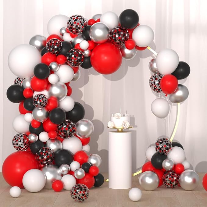Red Black White Silver Balloon Garland Arch Kit - Red and White Balloons Red Black Silver Balloons for Birthday Wedding Retirement Graduation Christmas Party Decorations
