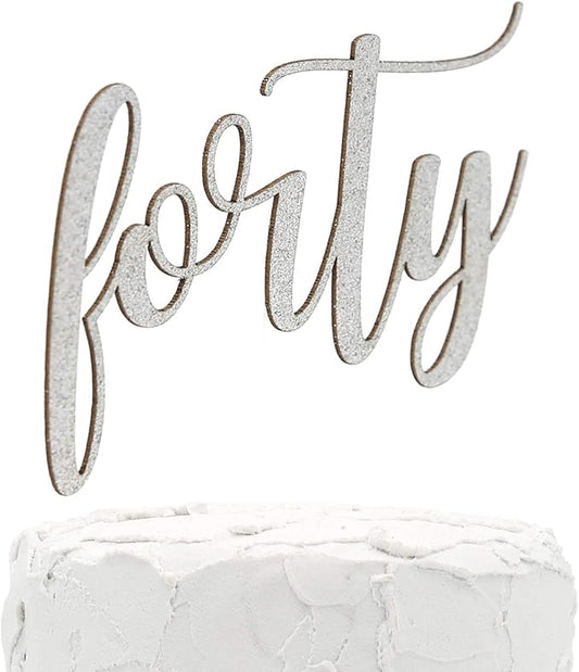 40th Birthday Cake Topper - forty - Double Sided Silver glitter - Premium quality Made in USA