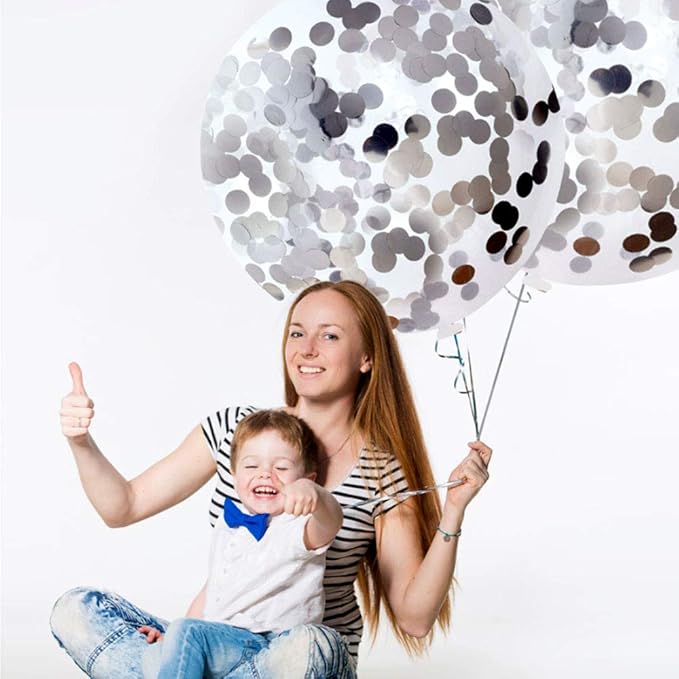 36 Inch Giant Confetti Balloons, Silver Latex Confetti Round Balloons for Birthdays Weddings Receptions Festival Party Decoration, Pack of 5