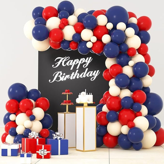 Red Blue Balloon Garland Arch Kit, Navy Dark Blue, Red Balloons Blush Neutral Balloons for Birthday Wedding Anniversary Graduation Baby Shower Party Decorations