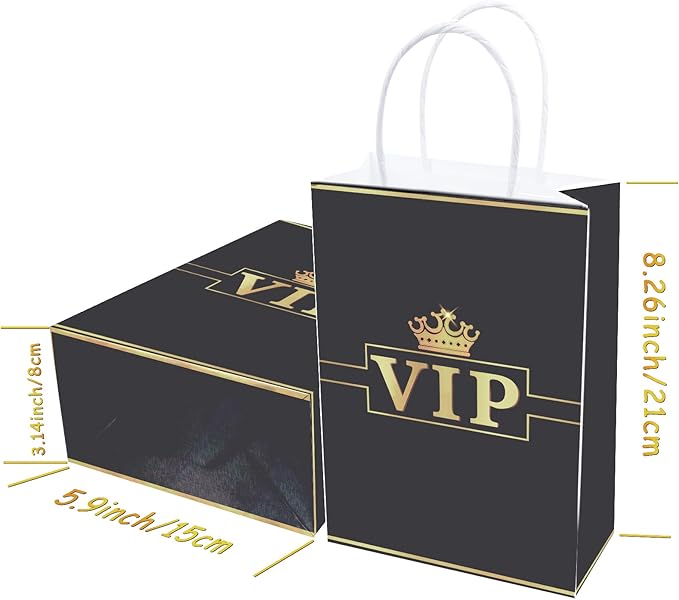 Brattol 16 Pieces VIP Gift Bags for VIP Birthday Party Supplies,VIP Goody Snacks Treat Candy Party Favors Bags with Handles for Kids Adults Hollywood Movie Theme Party Decorations