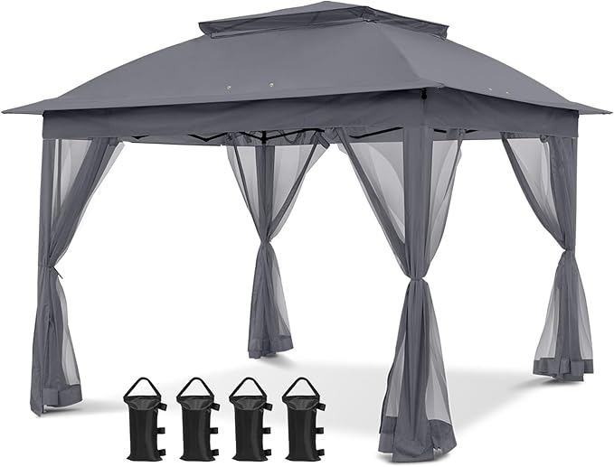 COOS BAY 11x11 Pop Up Gazebo with Mesh Netting, Instant Outdoor Canopy Tent, Water Resistant Shelter with UPF 50+ UV Protection, 121 Sq Ft Coverage, Dark Gray