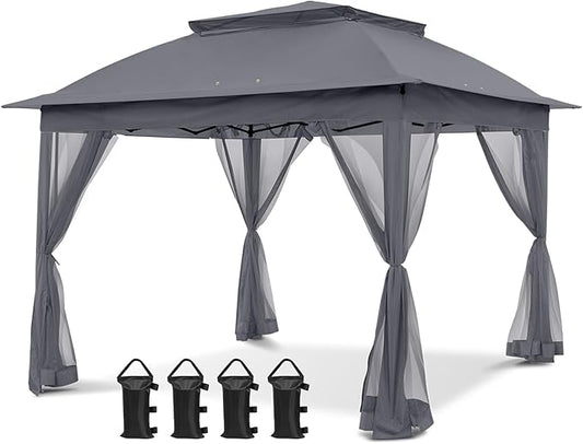 COOS BAY 11x11 Pop Up Gazebo with Mesh Netting, Instant Outdoor Canopy Tent, Water Resistant Shelter with UPF 50+ UV Protection, 121 Sq Ft Coverage, Dark Gray